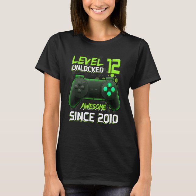 Awesome Since 2010 Level 12 Unlocked Video Games C T-Shirt (Front)