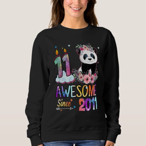 Awesome Since 2011 11th Birthday 11 Year Old Panda Sweatshirt