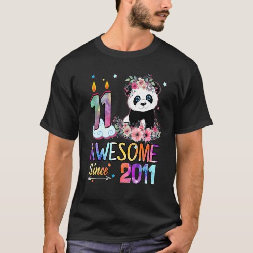 Awesome Since 2011 11th Birthday 11 Year Old Panda T_Shirt