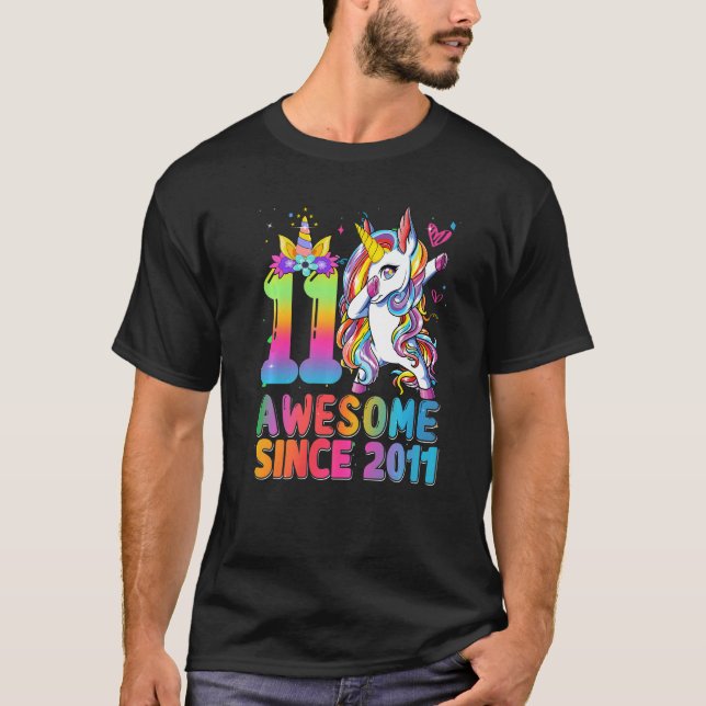 Awesome Since 2011 Dabbing Unicorn 11th Birthday 1 T-Shirt (Front)