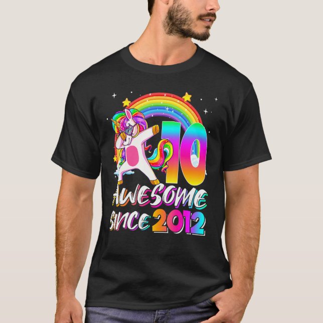 Awesome Since 2012 Dabbing Unicorn 10th Birthday G T-Shirt (Front)