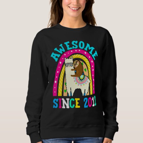 Awesome Since 2012 Llama Sloth 10th Birthday Rainb Sweatshirt