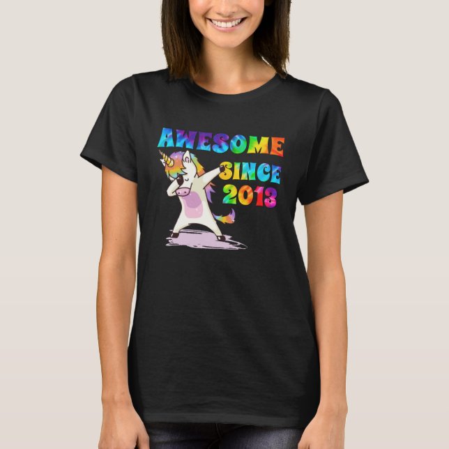 Awesome Since 2013 Dabbing Unicorn Tie Dye Age T-Shirt (Front)