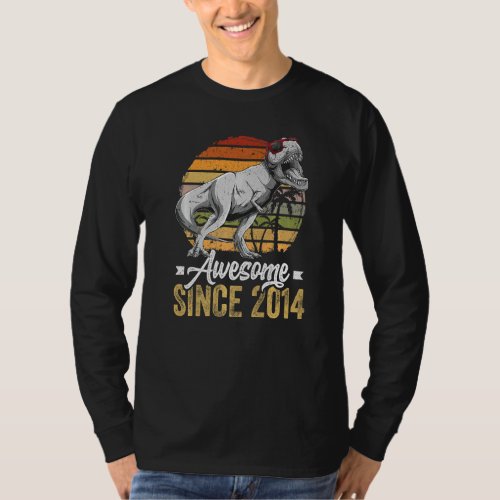 Awesome Since 2014 8 Years Old 8th Birthday Trex D T_Shirt