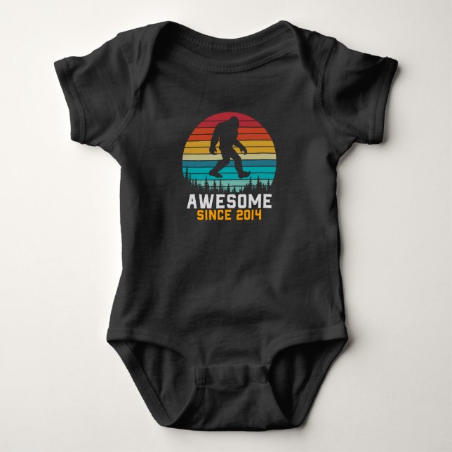 Awesome since 2014 | Birthday Bigfoot Retro Baby Bodysuit (Front)