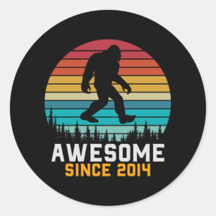 Awesome since 2014   Birthday Bigfoot Retro Classic Round Sticker