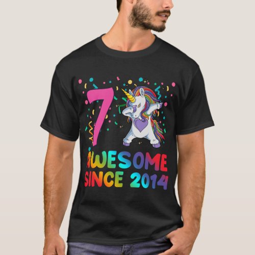 Awesome Since 2014 Dabbing Unicorn 7 years old 7th T_Shirt