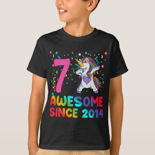 Awesome Since 2014 Dabbing Unicorn 7 years old 7th T_Shirt