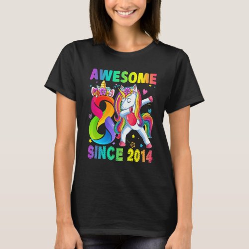 Awesome Since 2014 Dabbing Unicorn 8th Birthday 8  T_Shirt