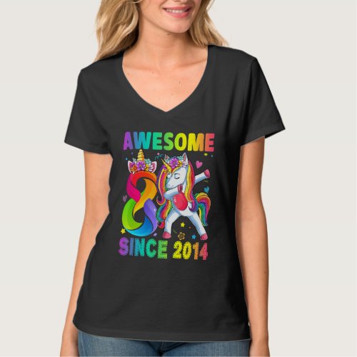 Awesome Since 2014 Dabbing Unicorn 8th Birthday 8  T_Shirt