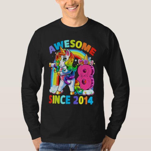 Awesome Since 2014 Dabbing Unicorn 8th Birthday Gi T_Shirt