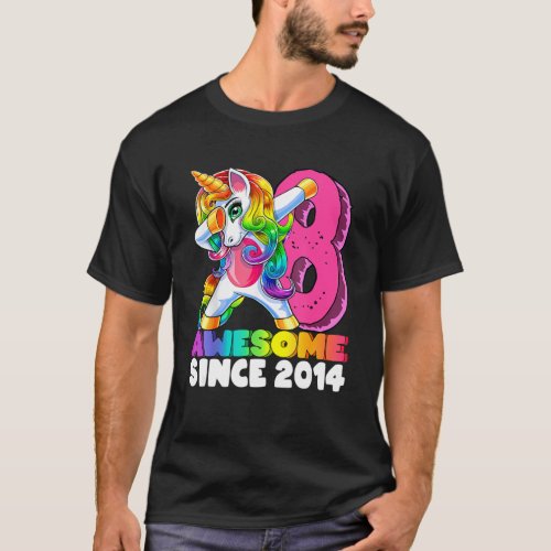 Awesome Since 2014 Dabbing Unicorn 8th Birthday T_Shirt