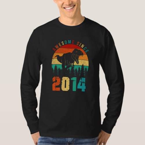 Awesome Since 2014 Retro Dinosaur Boys 9th Birthda T_Shirt