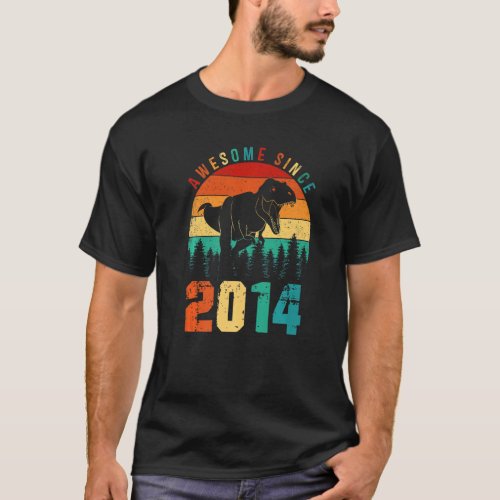 Awesome Since 2014 Retro Dinosaur Boys 9th Birthda T_Shirt