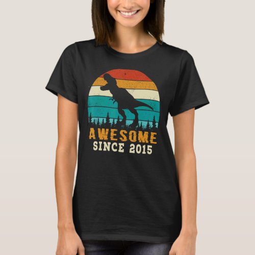 Awesome Since 2015 7th Birthday Gifts Dinosaur 7 Y T_Shirt
