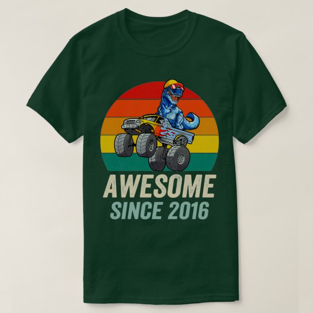 Awesome Since 2016 Retro Sunset Dinosaur and Monst T-Shirt (Design Front)