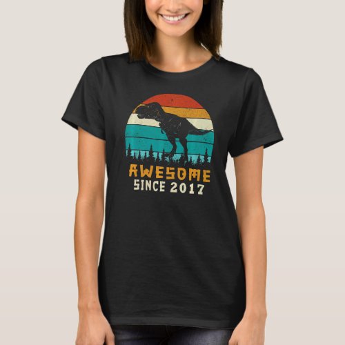 Awesome Since 2017 5th Birthday  Dinosaur 5 Years  T_Shirt