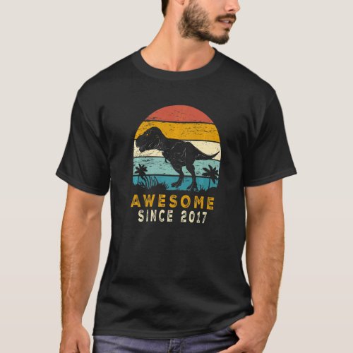 Awesome Since 2017 5th Birthday  Dinosaur 5 Years  T_Shirt