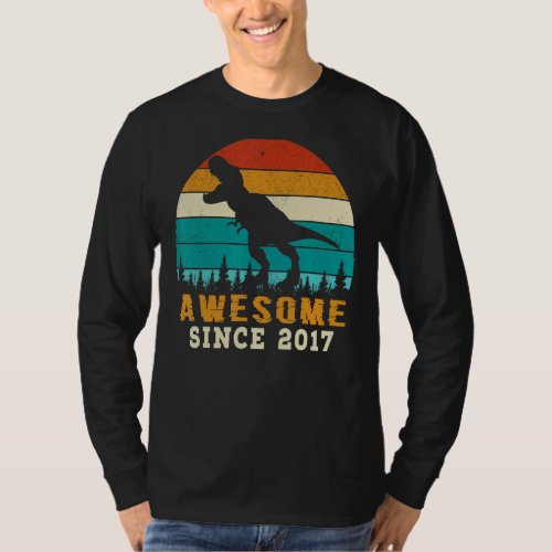 Awesome Since 2017 5th Birthday Gifts Dinosaur 5 Y T_Shirt