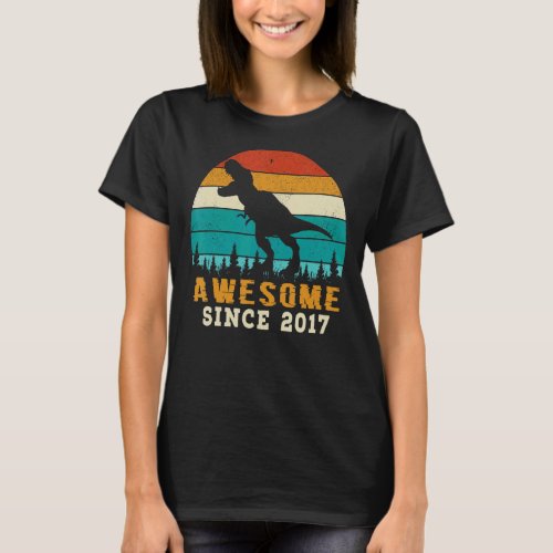 Awesome Since 2017 5th Birthday Gifts Dinosaur 5 Y T_Shirt