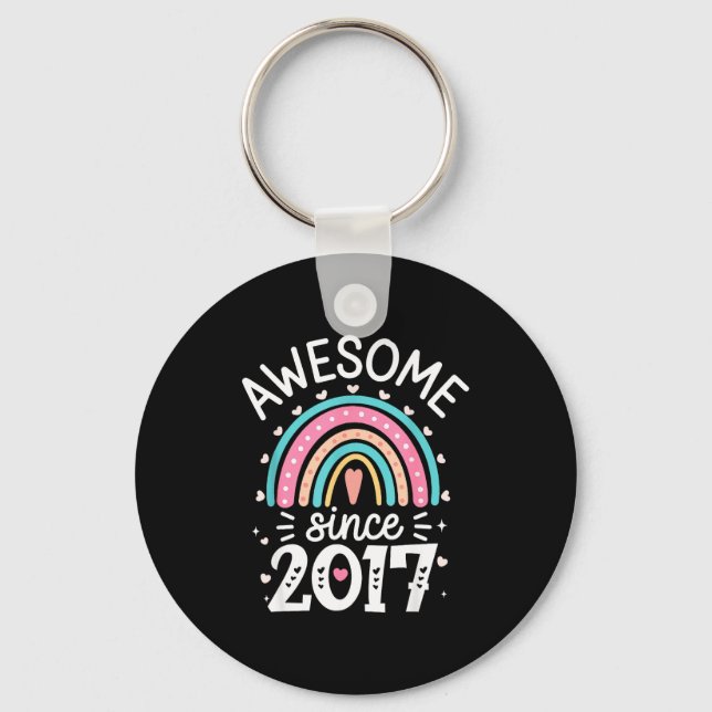 Awesome Since 2017 8th Birthday Rainbow Born In 20 Keychain (Front)