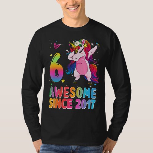 Awesome Since 2017 Dabbing Unicorn 6th Birthday 6  T_Shirt