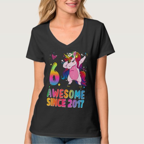 Awesome Since 2017 Dabbing Unicorn 6th Birthday 6  T_Shirt