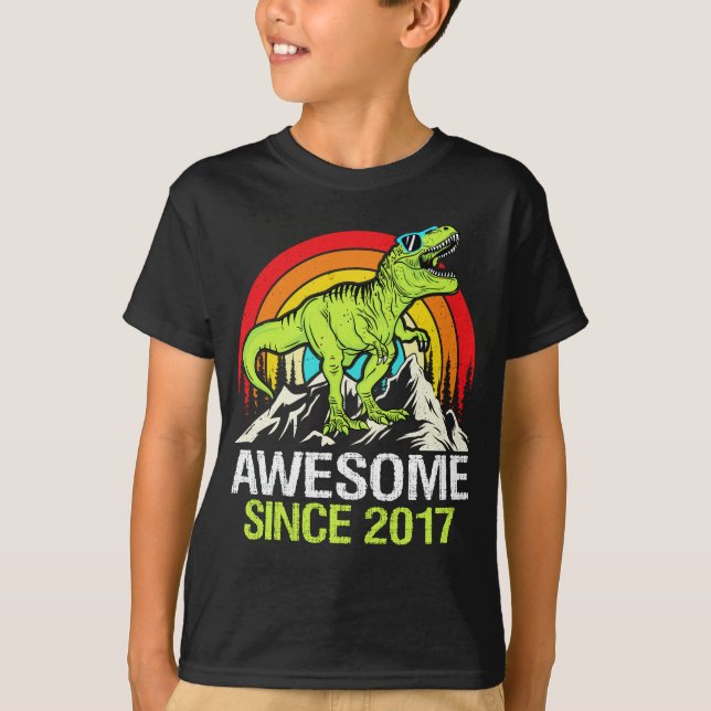 Awesome Since 2017 Dinosaur 6 Year 6th Birthday  T-Shirt (Front)