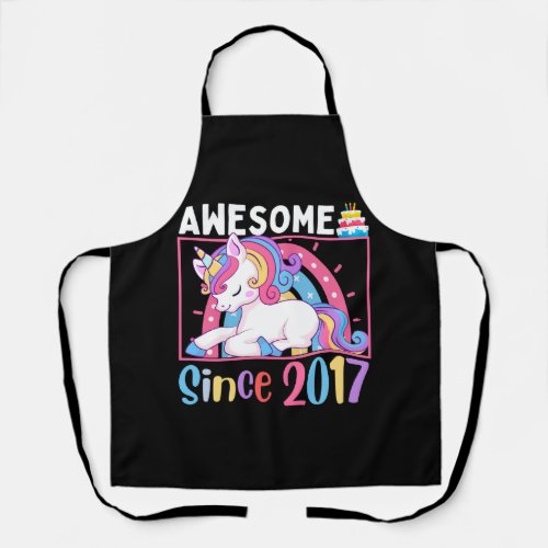 Awesome Since 2017 Girl Unicorn Birthday Celebrati Apron