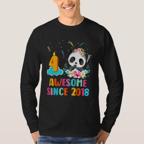 Awesome Since 2018 4th Birthday 4 Year Old Panda U T_Shirt