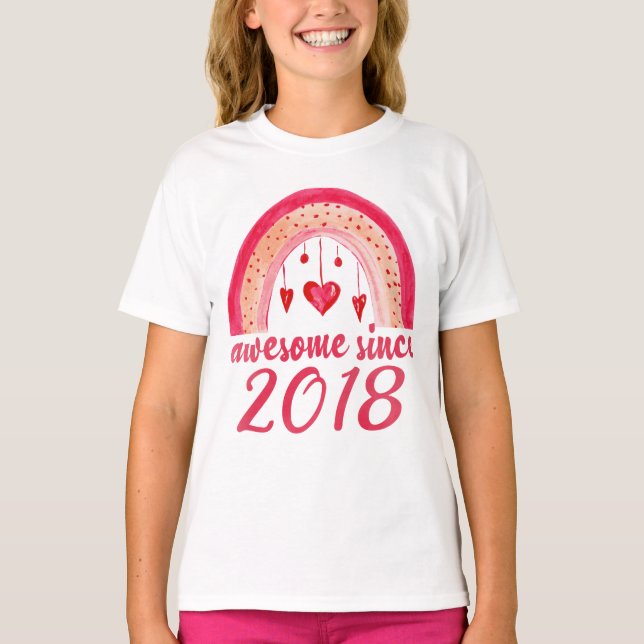 Awesome Since 2018 Cute Rainbow 4th Birthday Gift T-Shirt (Front)