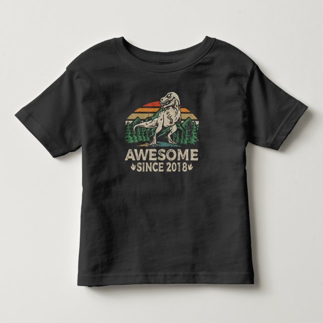 Awesome Since 2018 Dinosaur 6 Year 6th Birthday Toddler T-shirt (Front)