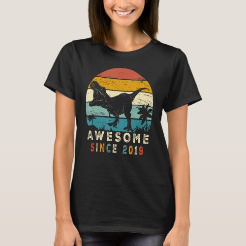 Awesome Since 2019 3 Years Dinosaur Rex 3rd Birthd T_Shirt