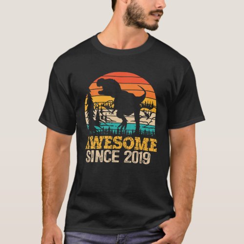 Awesome Since 2019 3Rd Birthday Dinosaur 3 Years O T_Shirt