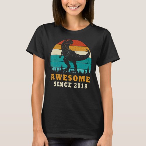 Awesome Since 2019 3rd Birthday Gifts Dinosaur 3 Y T_Shirt