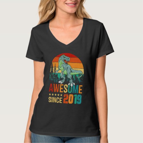 Awesome Since 2019 4th Bday 4 Year Old Dinosaur Bo T_Shirt