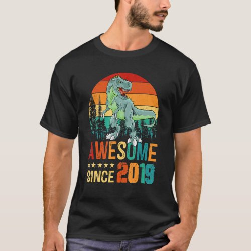 Awesome Since 2019 4th Bday 4 Year Old Dinosaur Bo T_Shirt
