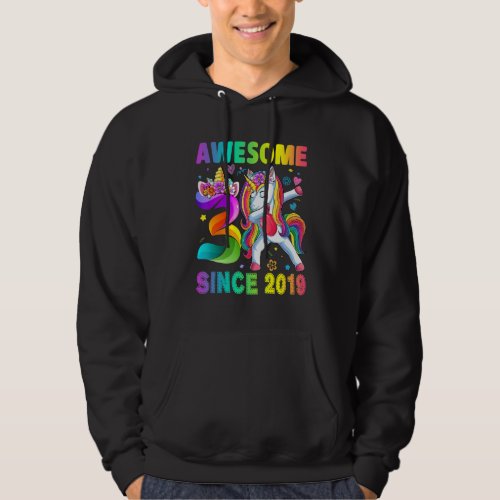 Awesome Since 2019 Dabbing Unicorn 3rd Birthday 3  Hoodie