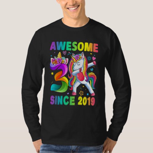 Awesome Since 2019 Dabbing Unicorn 3rd Birthday 3  T_Shirt