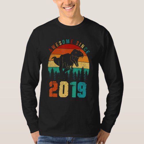 Awesome Since 2019 Retro Dinosaur Boys 4th Birthda T_Shirt
