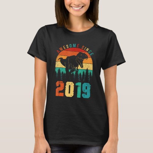 Awesome Since 2019 Retro Dinosaur Boys 4th Birthda T_Shirt