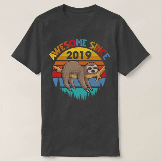 Awesome Since 2019 Sloth Birthday 3 Years old Birt T-Shirt (Design Front)