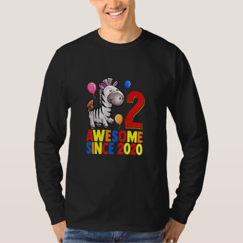 Awesome Since 2020 2nd Birthday  Colorful Zebra  T_Shirt