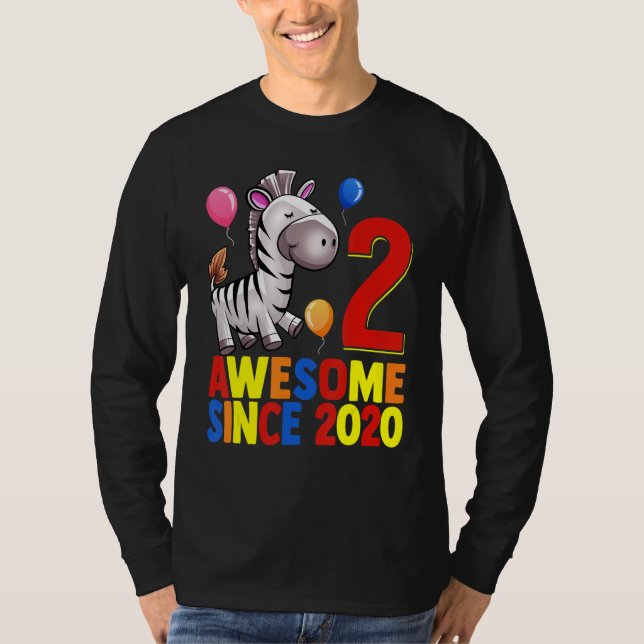 Awesome Since 2020 2nd Birthday  Colorful Zebra T-Shirt (Front)