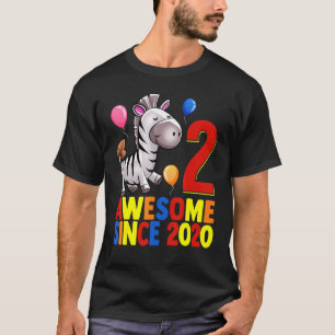 Awesome Since 2020 2nd Birthday  Colorful Zebra T-Shirt