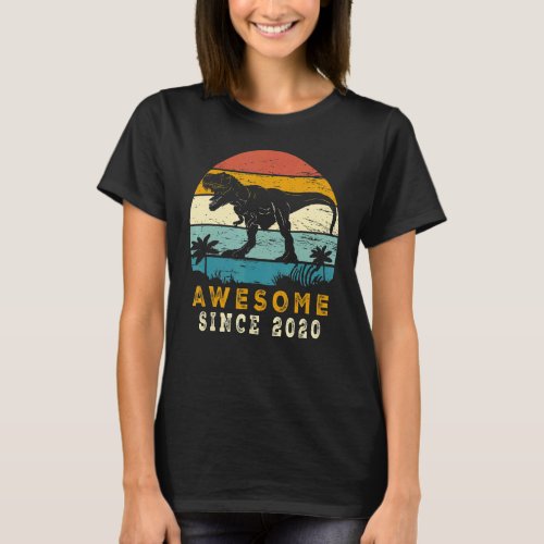 Awesome Since 2020 2nd Birthday Gifts Dinosaur 2 Y T_Shirt