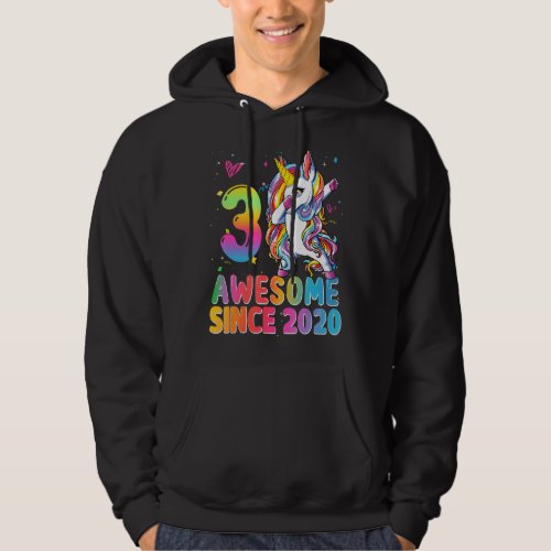 Awesome Since 2020 Dabbing Unicorn 3rd Birthday 3  Hoodie