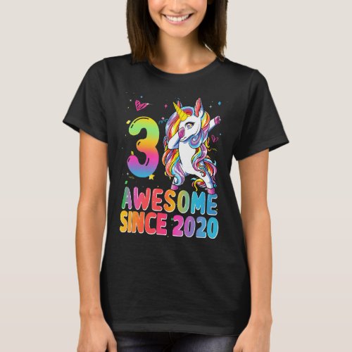 Awesome Since 2020 Dabbing Unicorn 3rd Birthday 3  T_Shirt