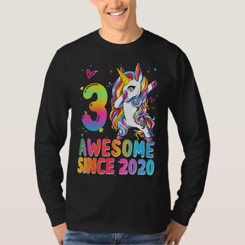 Awesome Since 2020 Dabbing Unicorn 3rd Birthday 3  T_Shirt