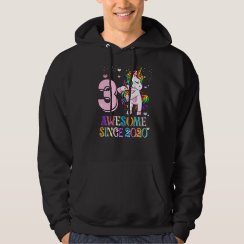 Awesome Since 2020 Flossing Unicorn 3 Year Old Bir Hoodie